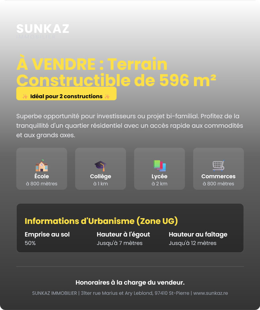 A vendre- St Pierre- Terrain de 596 m2- Proximité des établissement s scolaires.