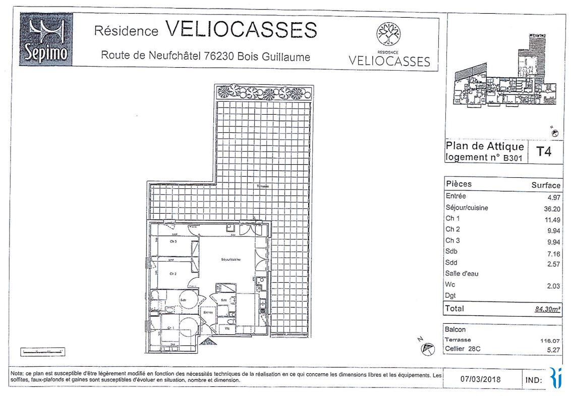 Photo F4 84 m² TERRASSE ET PARKINGS -  BOIS GUILLAUME MAIRIE image 3/6