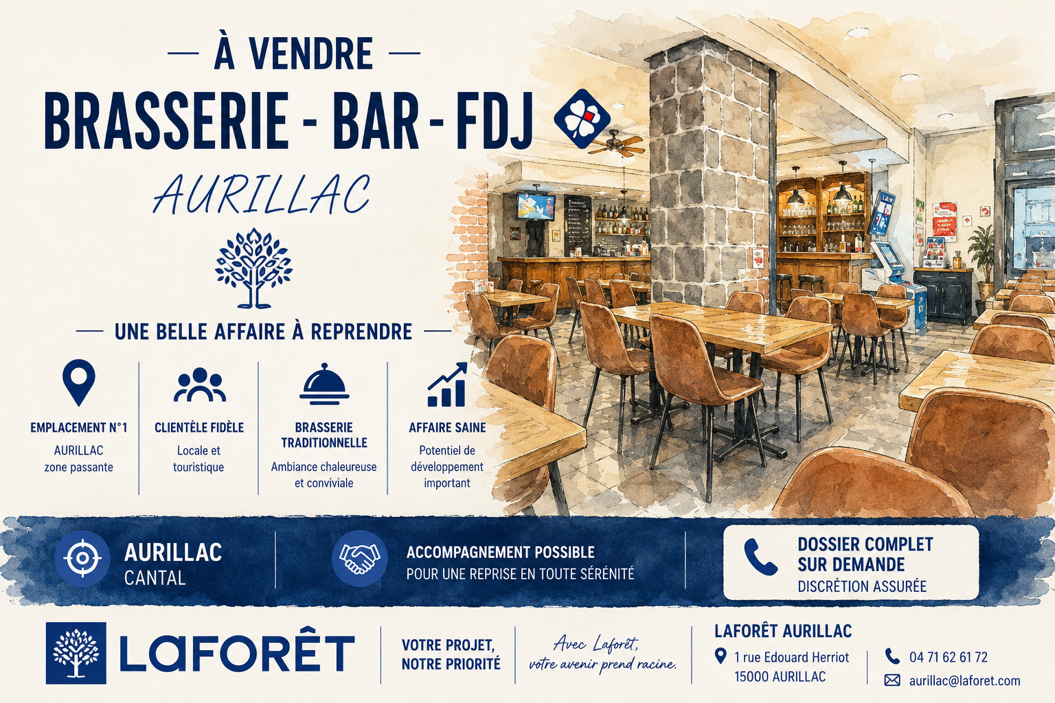 Fonds de commerce Tabac,bar pmu,bar brasserie Aurillac 215 m2